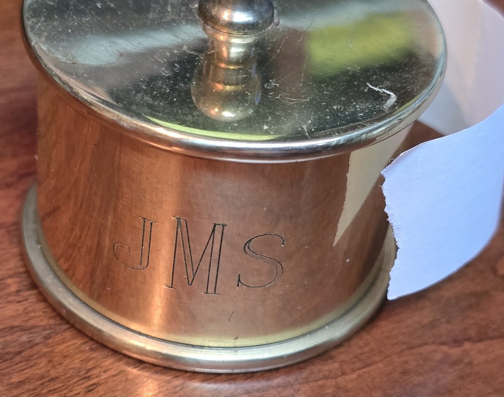 Initial JMS Stamp Brass Dispenser With American Flag $.44 Postage Roll & Holder