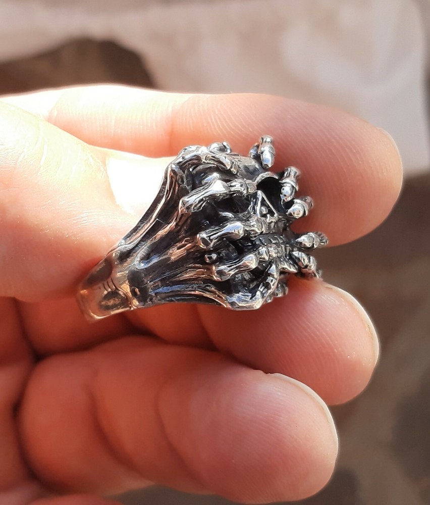 925 MENS SILVER RING motorcycle skull harley