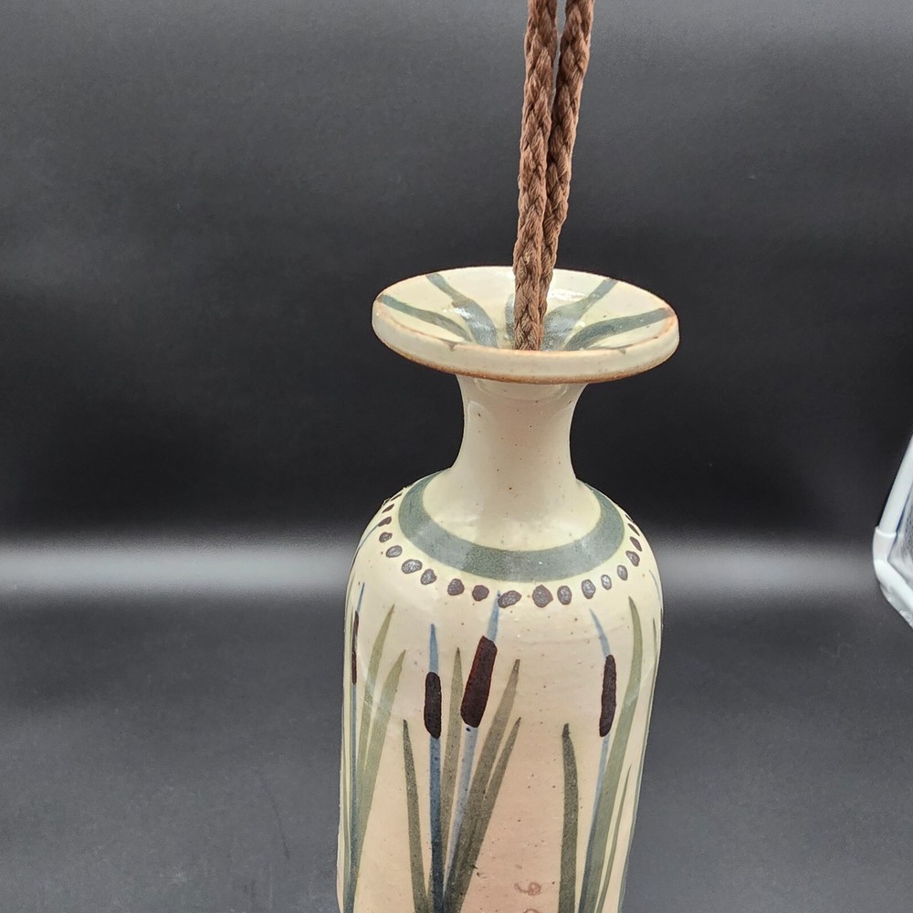 Studio Art Pottery Cattail Wind Chime Hand Made Signed Hand Painted Small