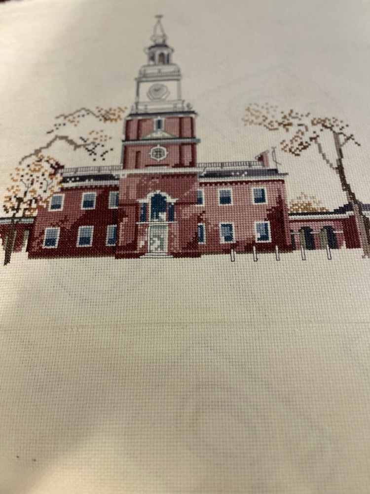Completed Cross Stitch Canvas "Independence Hall