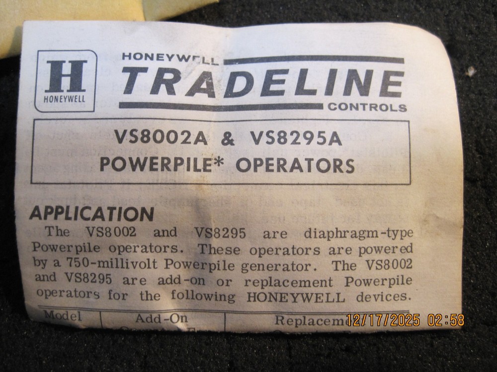 Honeywell VS8002A 1055 Tradeline Valve OPERATOR Powerpile