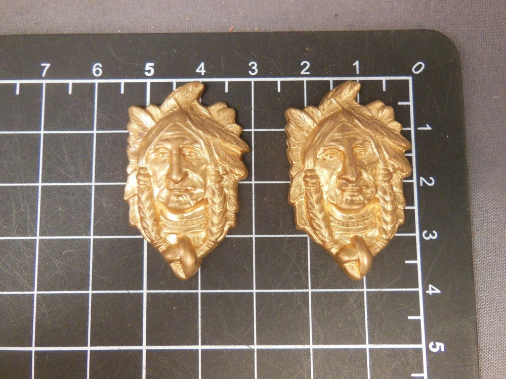 Brass American Indian Face (x2) Large stamping (osb176)