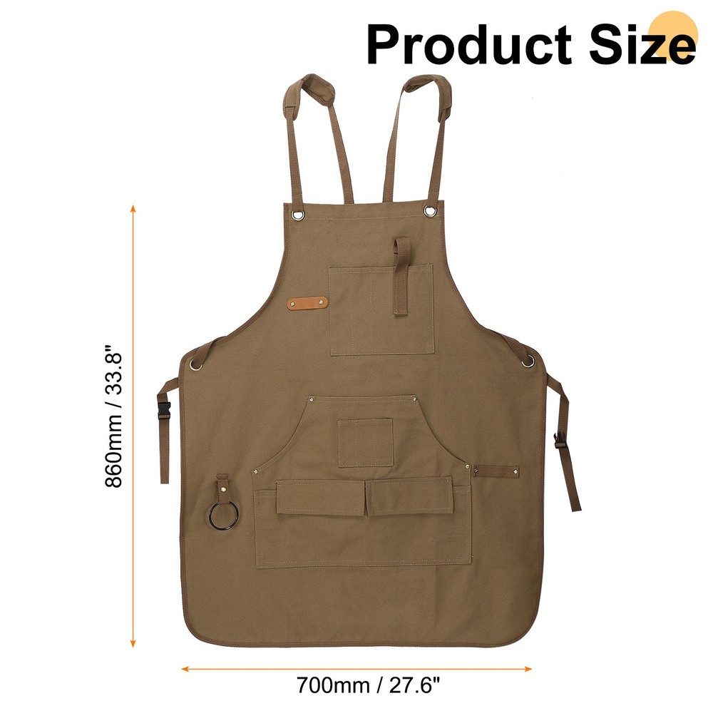 Canvas Woodworking Aprons Adjustable Work Tool Apron with 9 Pockets, Khaki
