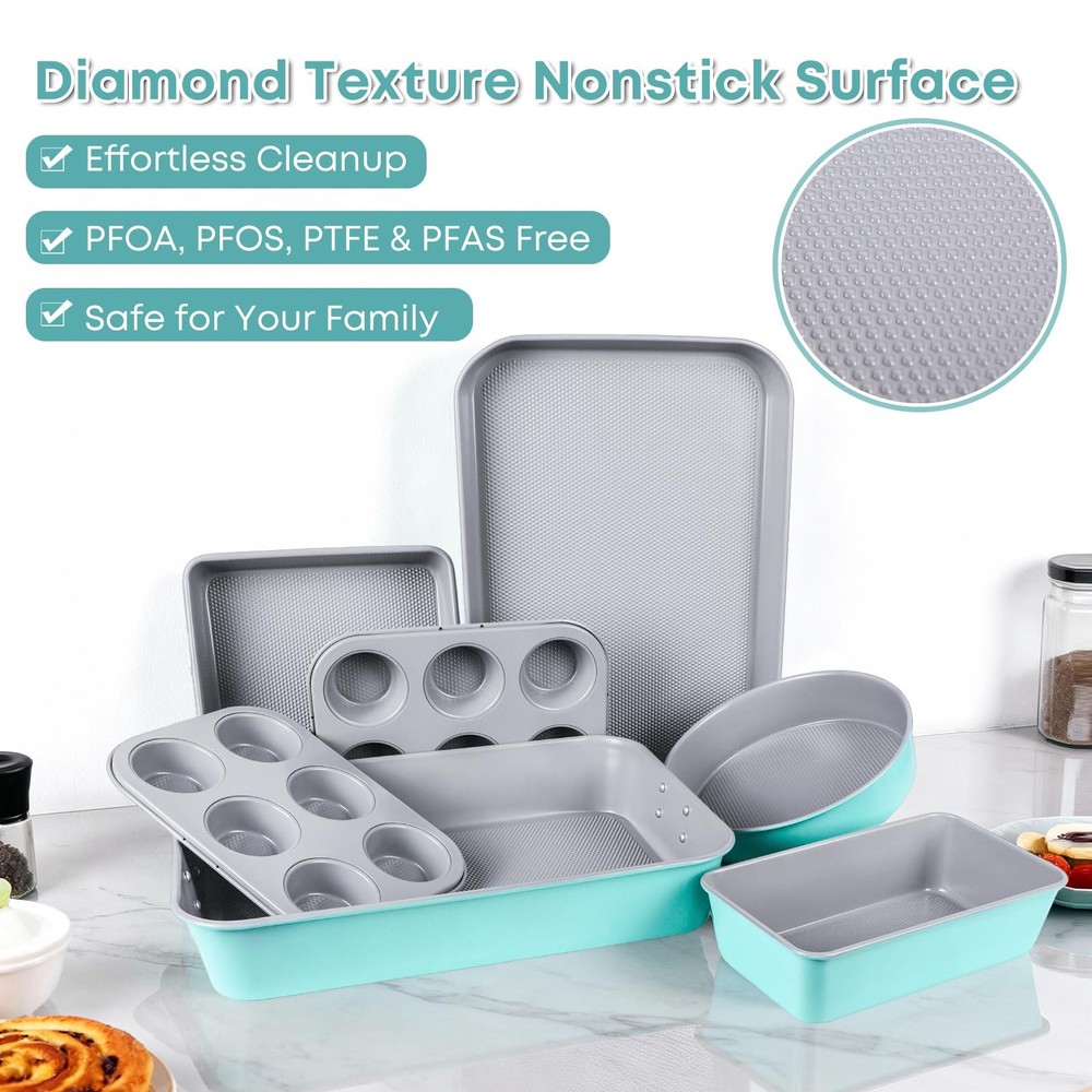 Spmarkt 21-pieces Stackable Nonstick Bakeware Set, L, Blue+Grey