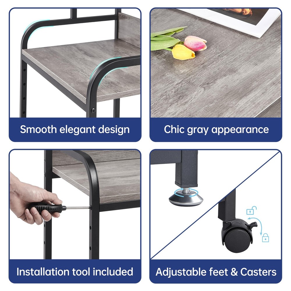 Printer Stand with Height Adjustable Storage Shelf, 3 Tier Mobile Printer Tab