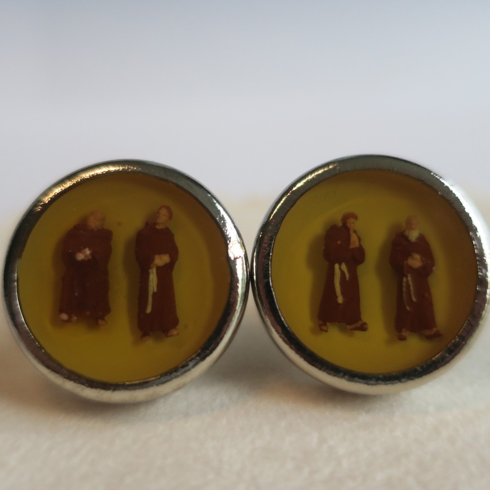 Monks pattern encased cufflinks over silver plated - 1980's