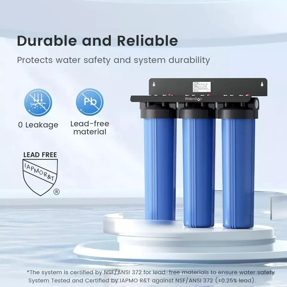 Waterdrop 3-Stage Whole House Water Filter System,Reduce Iron&Manganese
