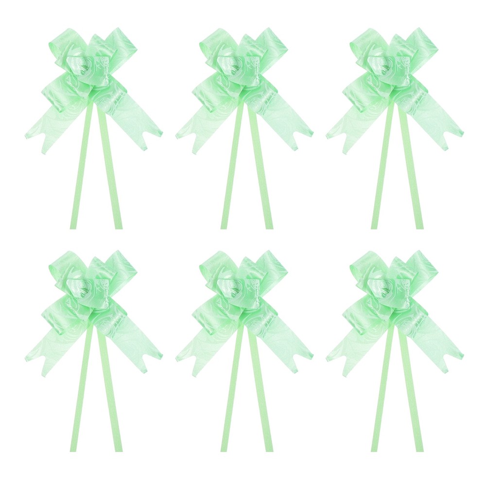100Pcs 10" Pull Bows Ribbon Gift Wrapping String Rose Pattern Bow Tie Green