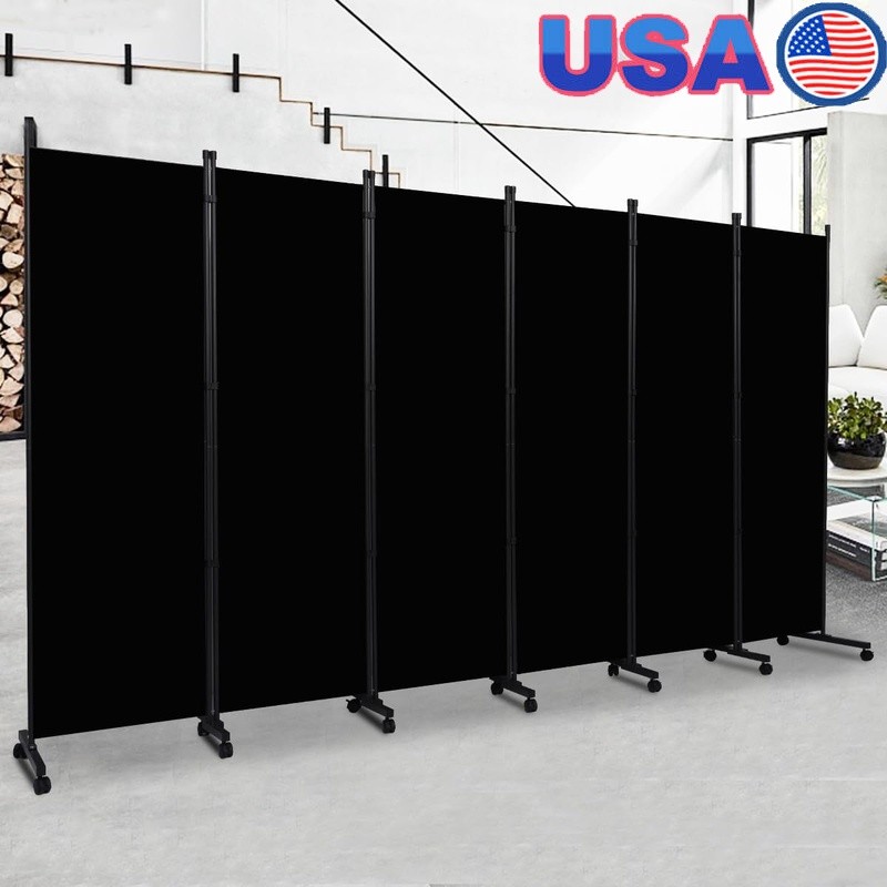Portable 6 Panel Room Divider Adjustable Rolling Privacy Screen W/ Wheels New