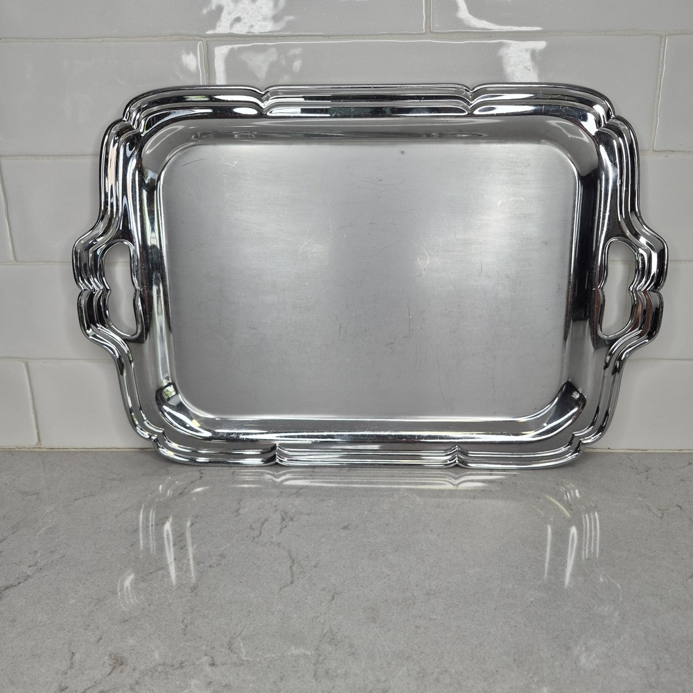 Farberware Stainless Chrome Scalloped Serving Tray Buffet Dinner Server 16”