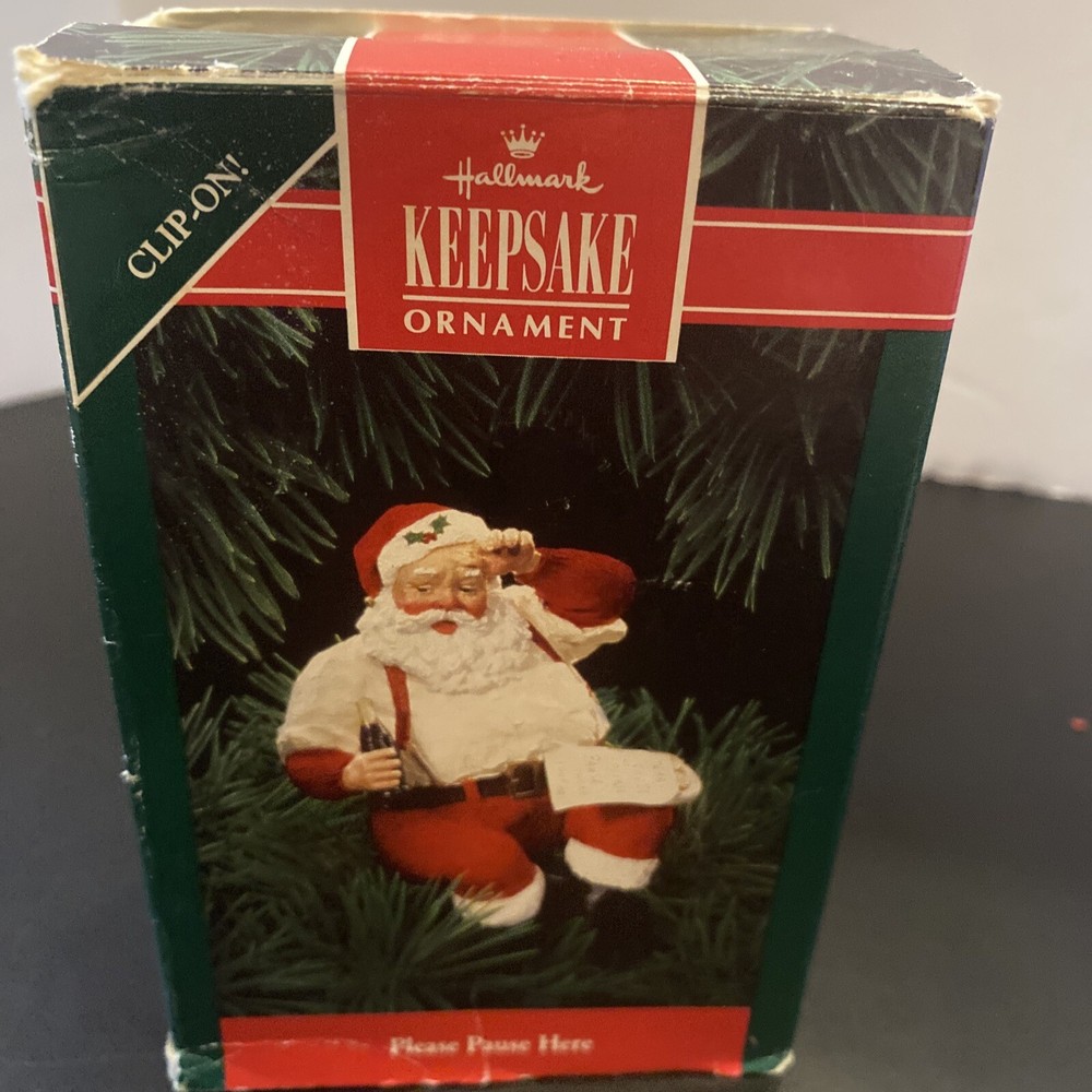 1992 Hallmark Keepsake Please Pause Here Coca-Cola Santa Ornament w/ Box