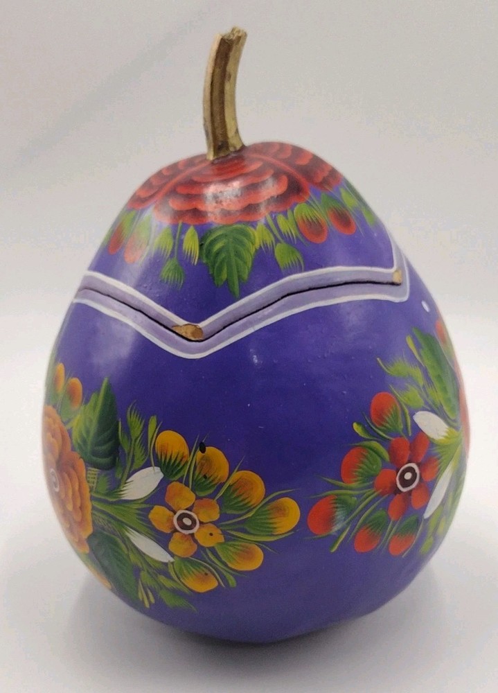 Gourd Hand Painted Floral Pattern Purple with lid Decor
