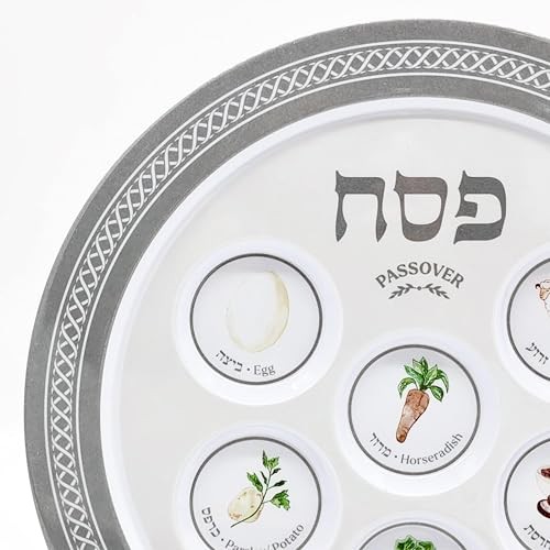 Passover Classic Silver Seder Plate, Melamine Silver Design Passover Single