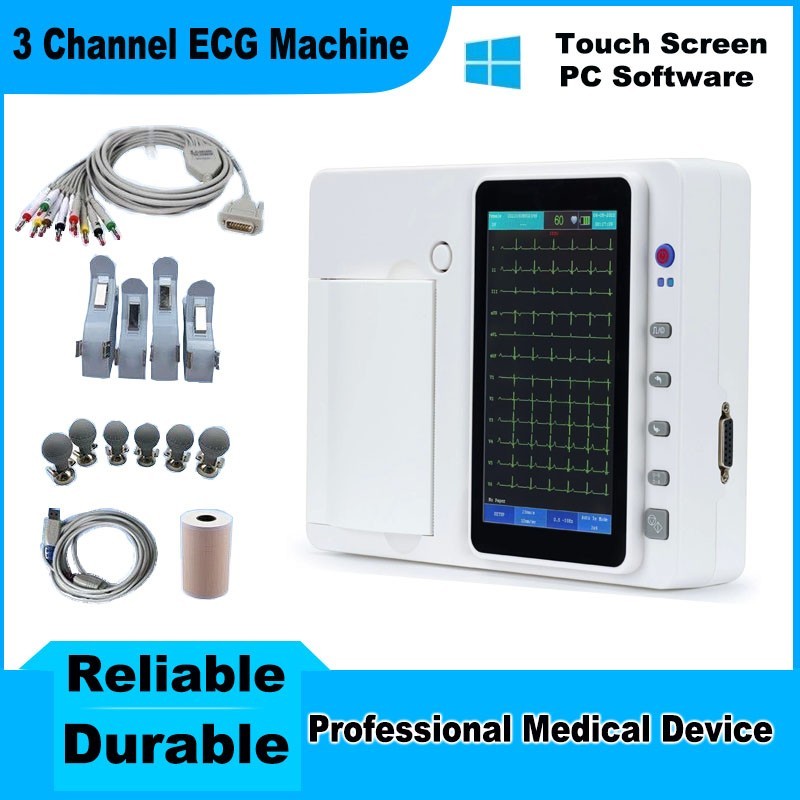 7 Inch Touch Screen 12 Leads 3 Channels ECG EKG Machine with PC Software