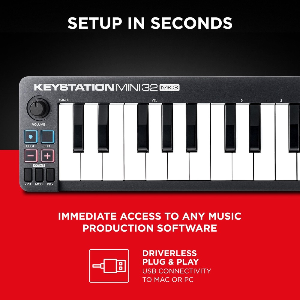 Keystation Mini 32 MK3 USB MIDI Keyboard Controller with 32 Velocity Sensitive
