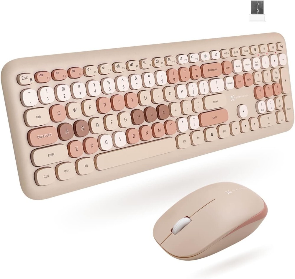 X9 Retro Typewriter Keyboard & Mouse - Brown Wireless Set for Modern Workspaces