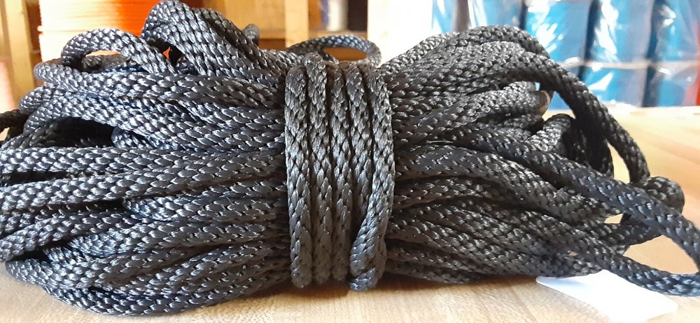 1/4” x 100 ft. Solid Braid MFP Rope Hank. Black. Made in USA