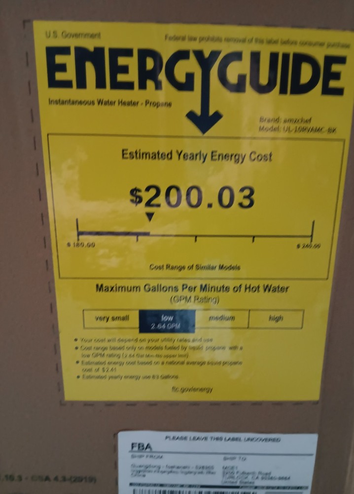 AMZCHEF UL-10RVAMC-BK tankless gas RV water heater, 65,000