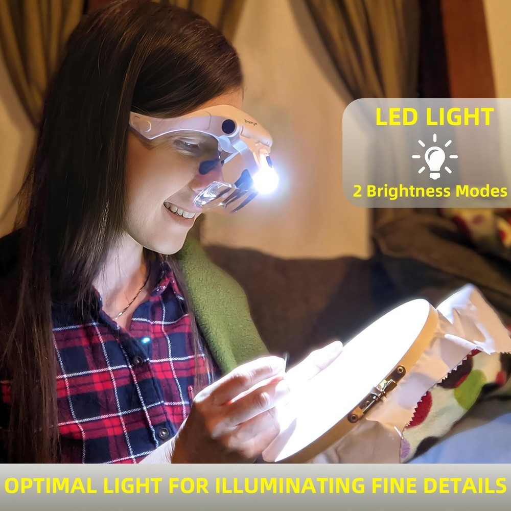 Hands-Free Lighted Magnifying Glasses with Interchangeable Lenses for Crafting