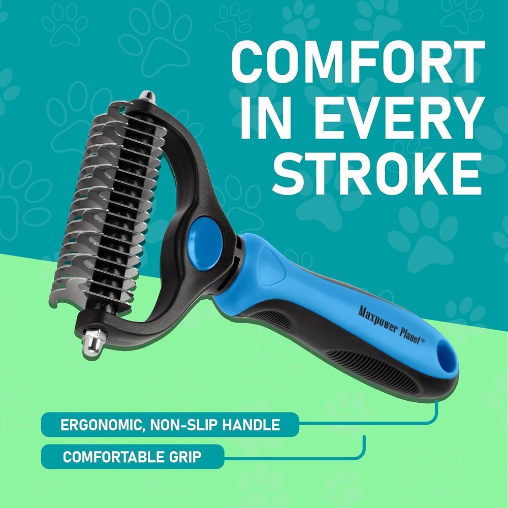Double-Sided Grooming Rake/Deshading Undercoat Brush for Pets, Maxpower🐕