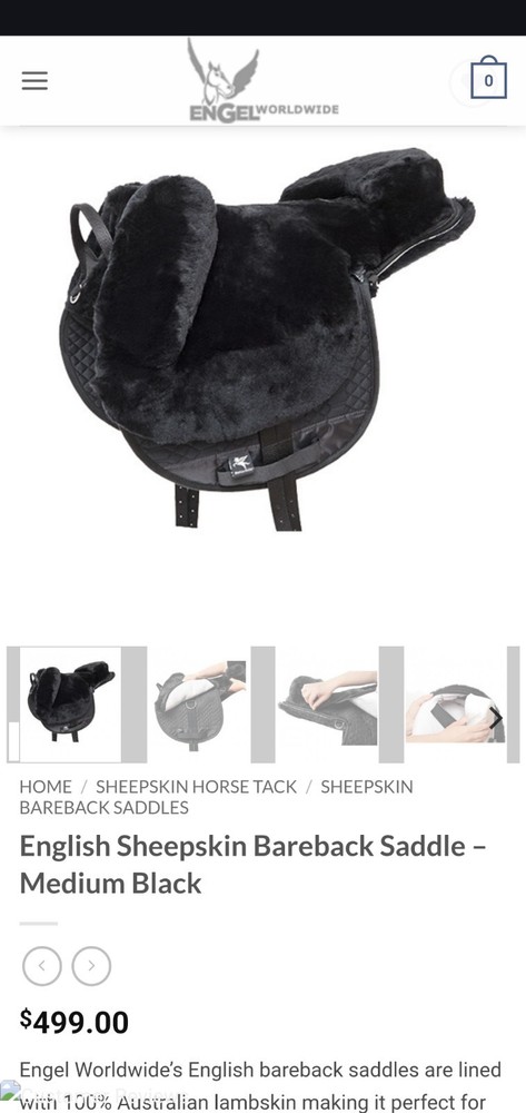 NEW! Engel Sheepskin Bareback Saddle, Black