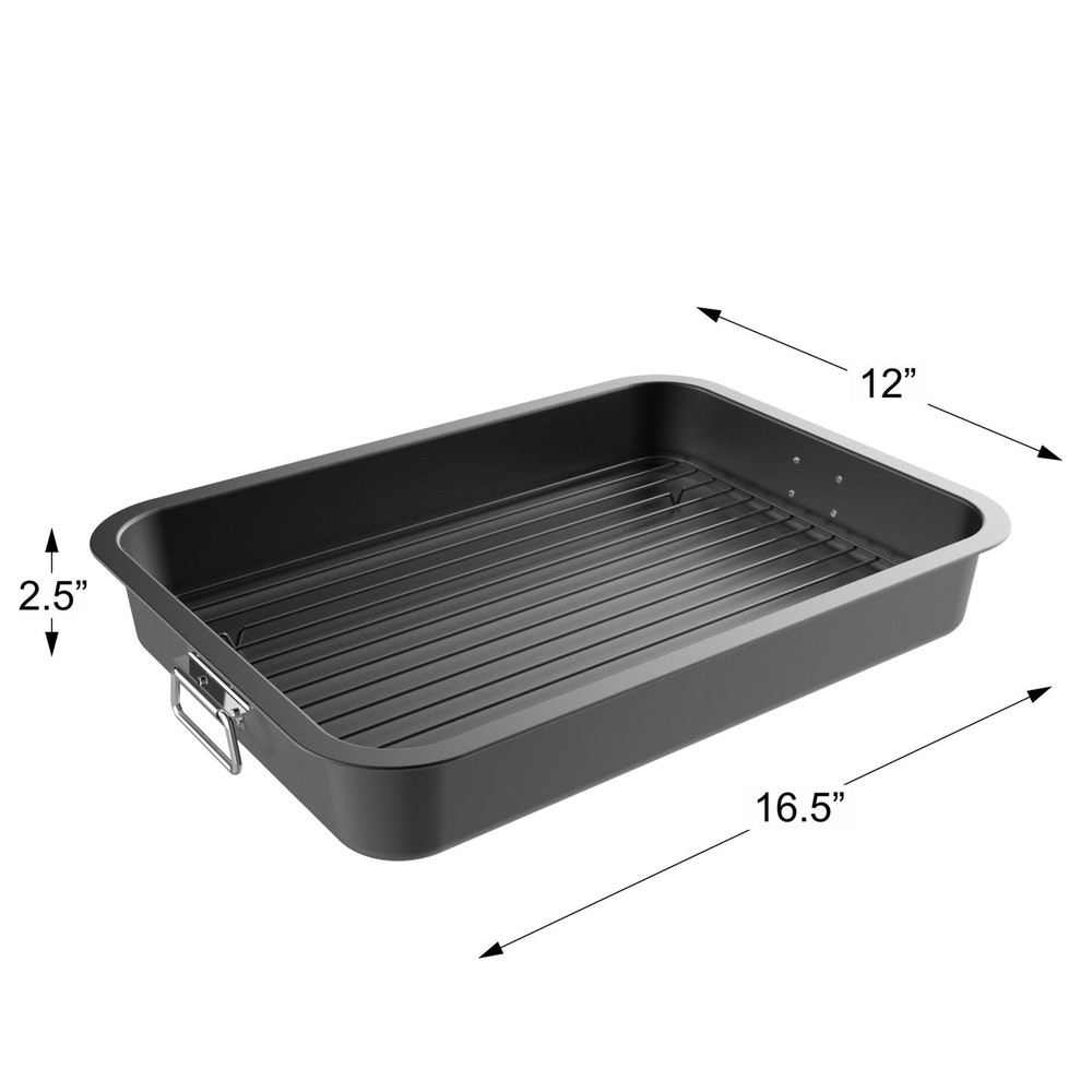 Nonstick Oven Roasting Pan W/ Flat Rack & Tray
