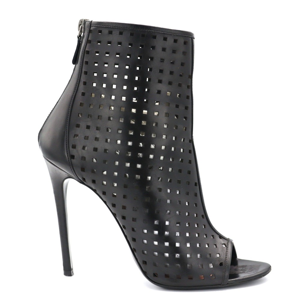 Barbara Bui Open Toe Booties Black Perforated Leather Size 40 Ankle Boots