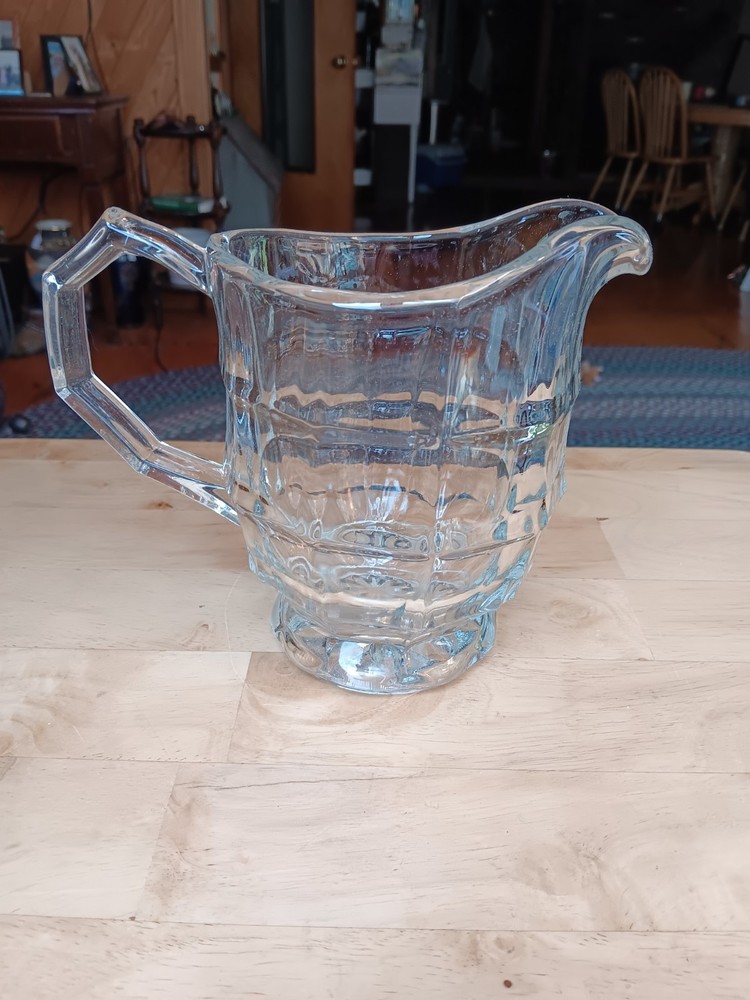 Vintage Clear Pitcher Block Design 5 Sided Handle Heavy.  534