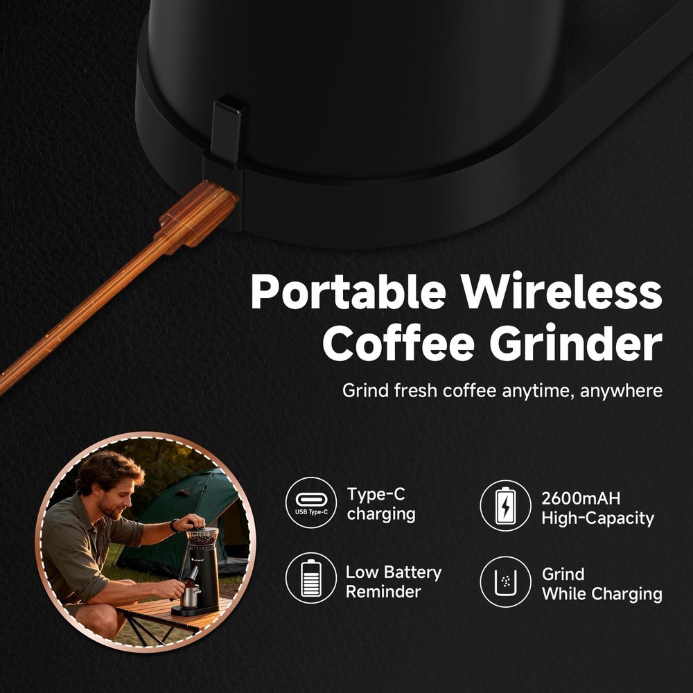 Coffee Grinder, Cordless Coffee Bean Grinder with 60 Grind Settings,Conical B...