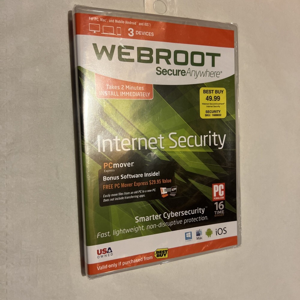 Webroot Secure Anywhere Internet Security 3 Devices for PC/MAC/Mobile NEW/SEALED