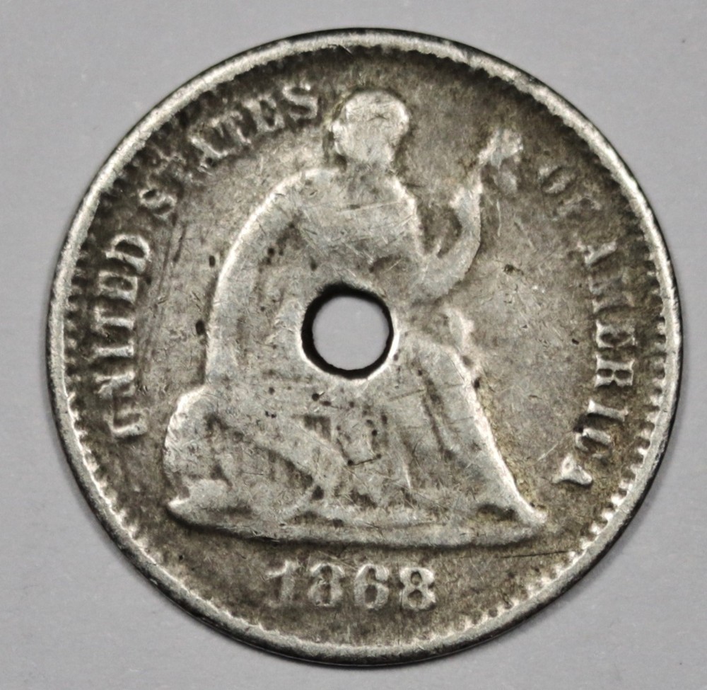 1868-s Seated Liberty Half Dime.  Holed.  211378