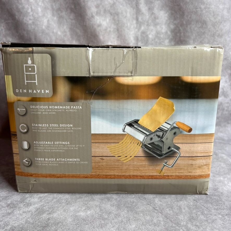 Den Haven Stainless Steel Pasta Maker Adjustable Settings ~ 3 Blade Attachments