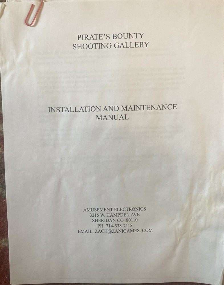 Pirates Bounty Shooting Gallery Game Manual