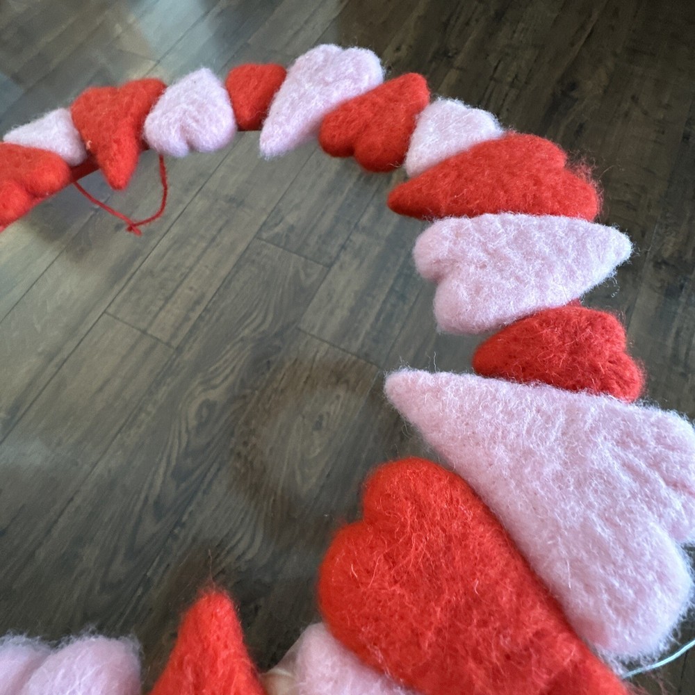 Valentines Wool Felt Hearts Wreath 16” Diameter