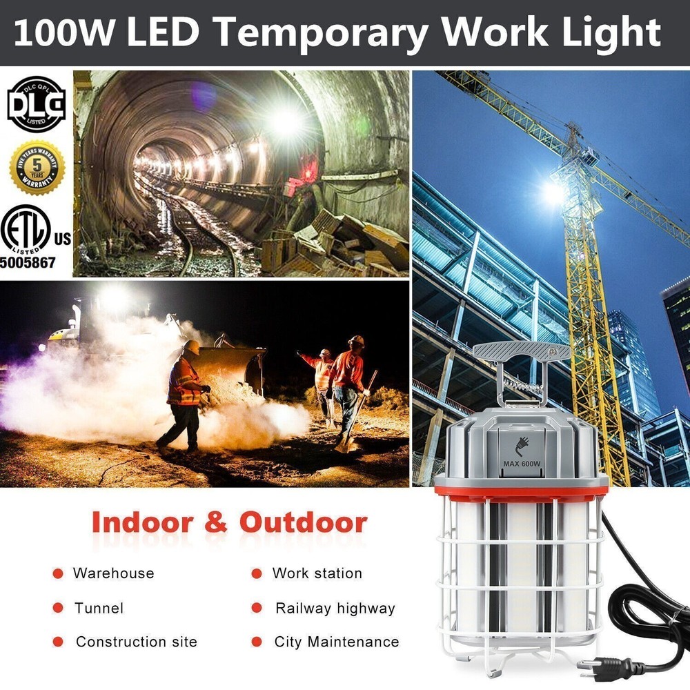 100W LED Temporary String Work Light Linkable Constraction JobSite Light 5000K