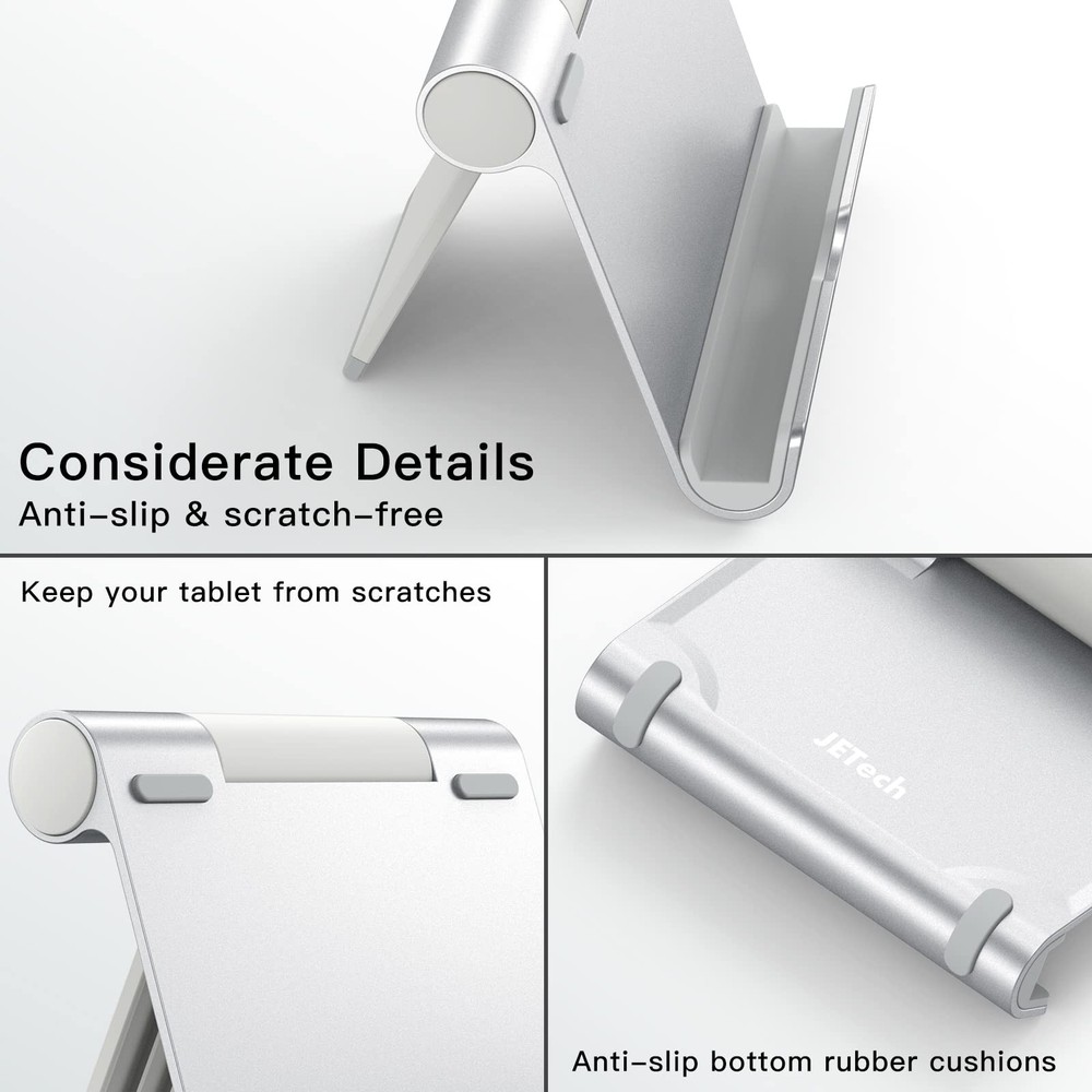 JETech Tablet Stand, Adjustable Portable Desktop Holder, Foldable Dock Silver