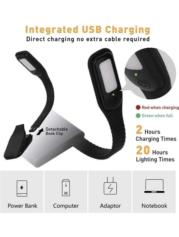 2 Pcs LED Light, 3 Color Temperature Light for Reading in Bed. Rechargeable