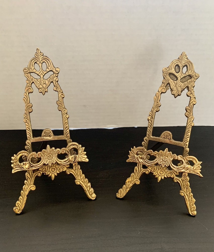 6” Brass Easel Display Stand Brass Scrying Mirror Picture Frame Stand Set/2