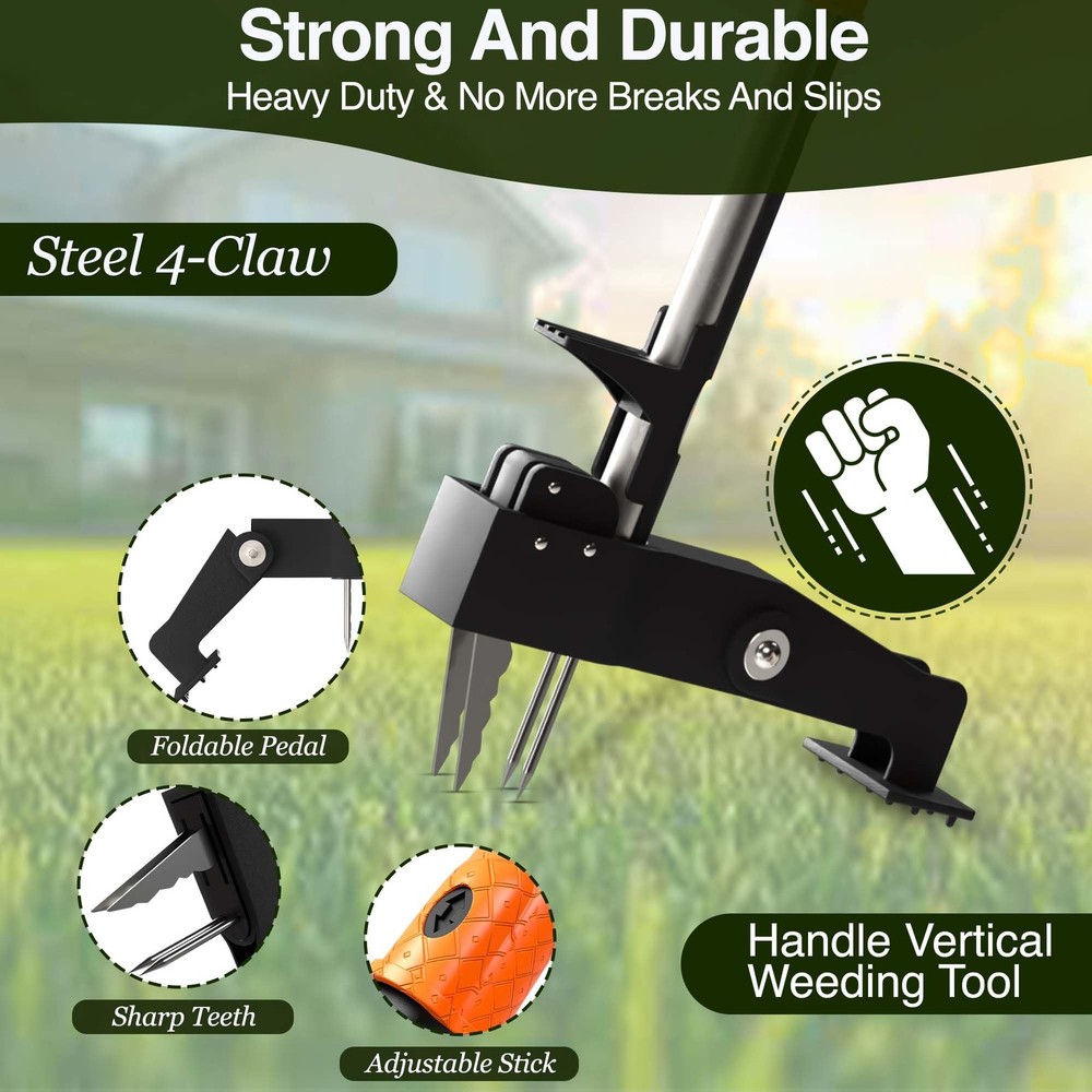 PlantSpawn Manual Stand Up Weed Puller Tool with Long Handle | Heavy orange