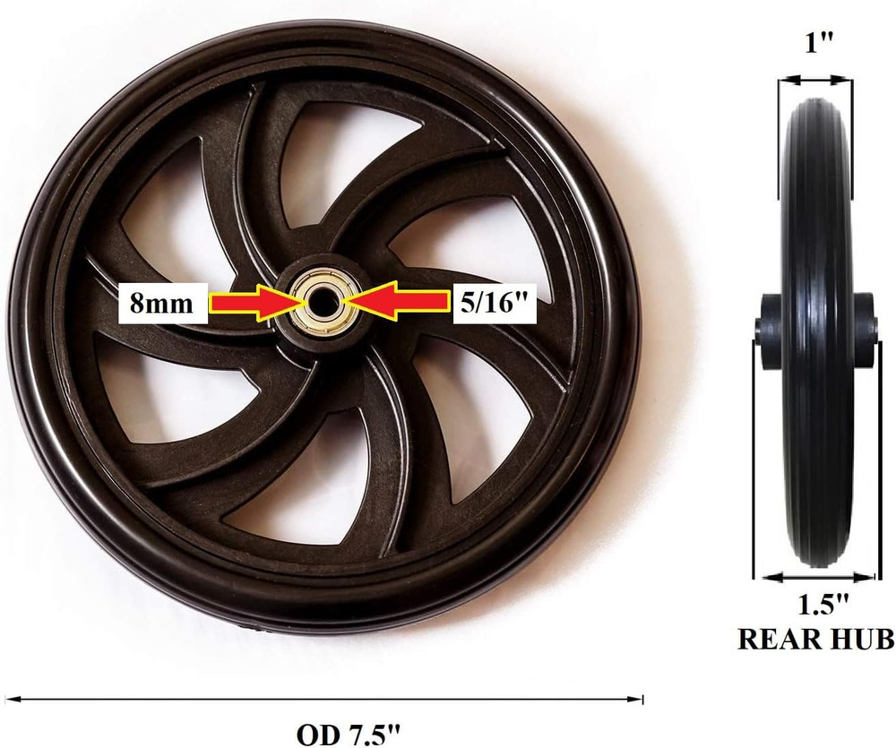 Walker Rollator Replacement 7.5" Wheels Black (1Pis) (REAR 1)