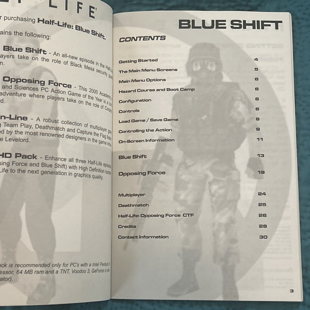 2001 PC Sierra Half-Life: Blue Shift INSTRUCTION MANUAL ONLY