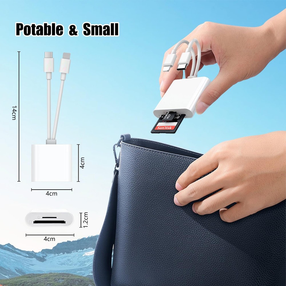 MicroSD Memory SD Card Reader iPhone iPad Dual Port Lightning USB Type C Adapter