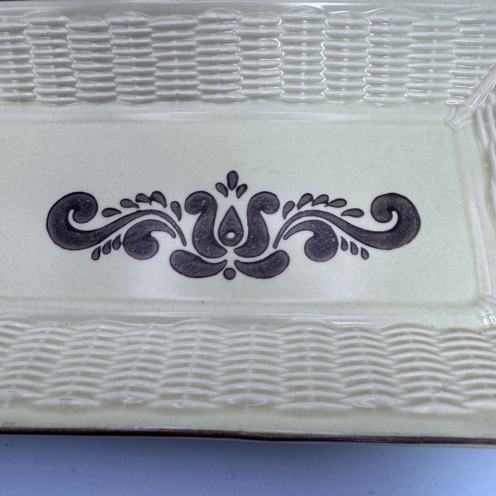 Pfaltzgraff Yorktowne Stoneware Rectangular Serving Tray Basketweave 11.5x5.5