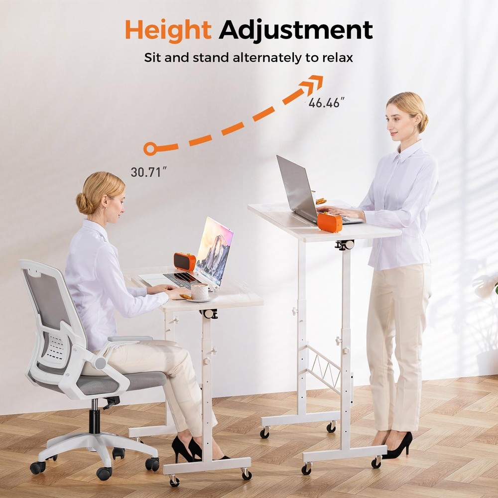 COMHOMA Small Standing Desk Adjustable Height, Tiltable Tabletop, Mobile
