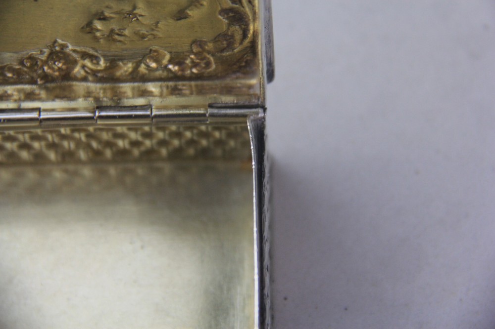 Antique German Hanau 800 Silver Rectangular Hinged Box w/ Embossed Farming Scene