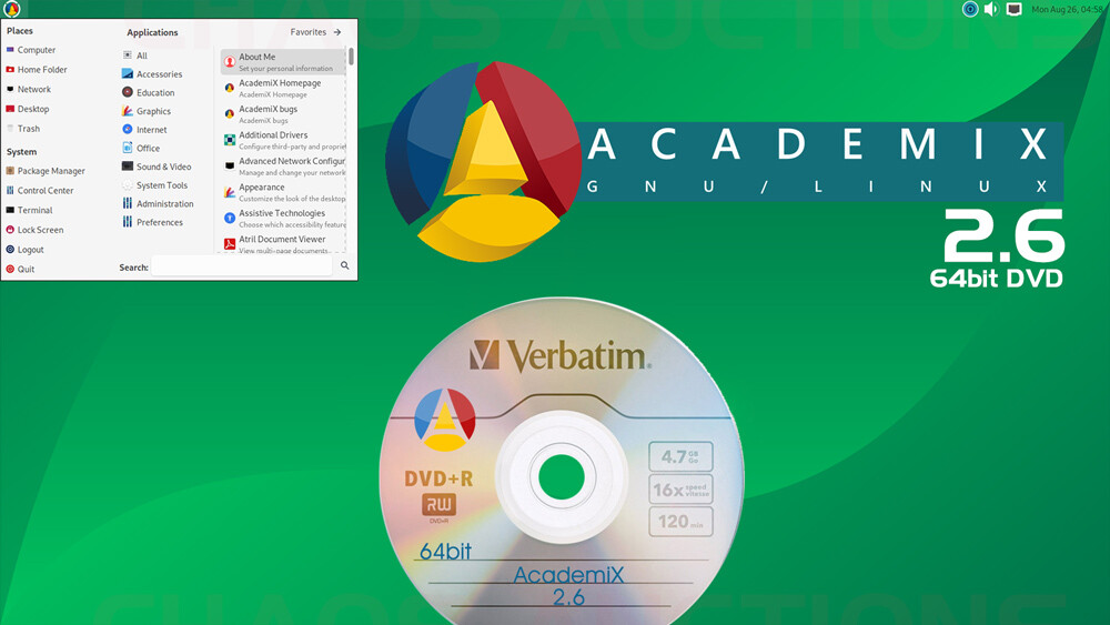 AcademiX 2.6 LINUX INSTALL & LIVE 64bit DVD