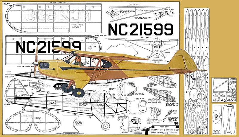 Comet Model Airplane Plans (FF): PIPER CUB 25" Wingspan Rubber-Powered
