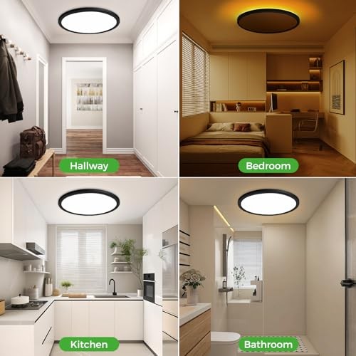 12 Inch LED Ceiling Light with Night Light 1800K, 2 Pack 12in-2Pack Black