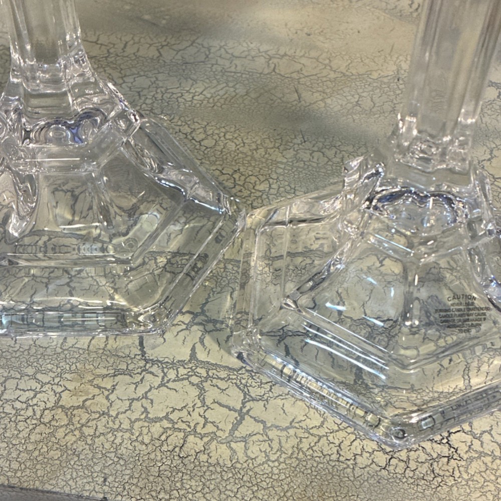 Clear Glass Hexagonal Candle Holders Pair Smooth Finish Decorative