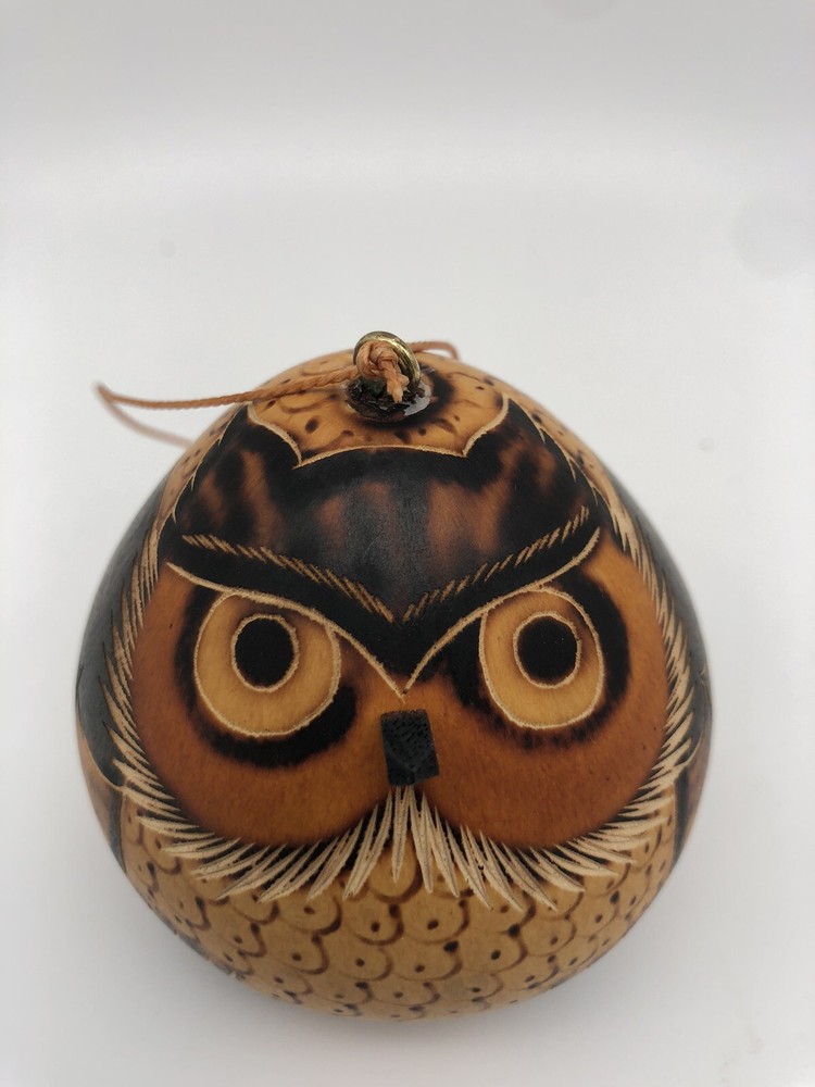 Hand Painted Gourd Owl Peruvian Folk Art 3”